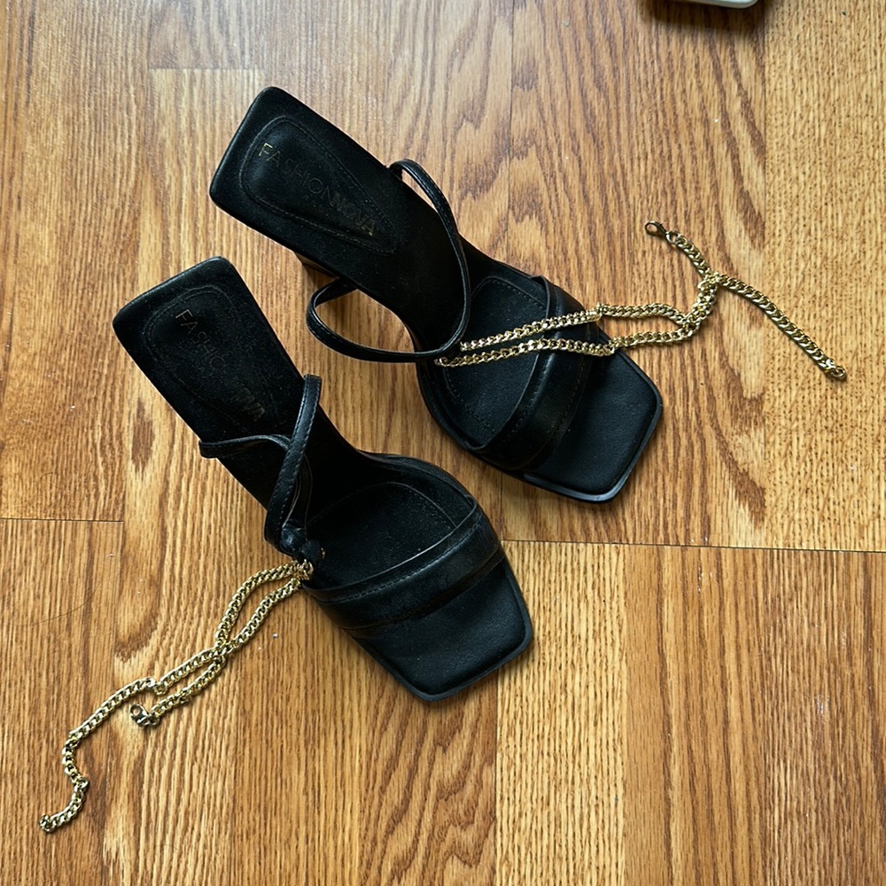 Black Heels with Gold Chain